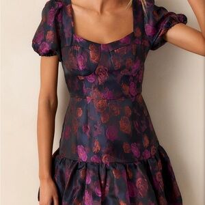 MY LOVER PLUM FLORAL PUFF SLEEVE MINI DRESS from Red Dress